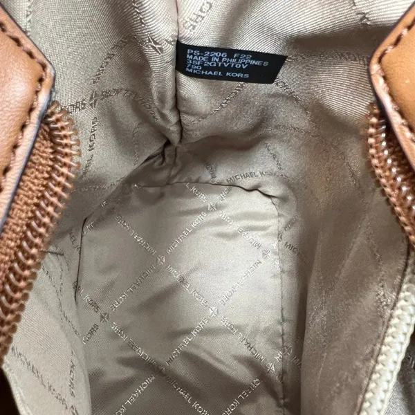 Michael Kors Brown Gold Metallic Print Top Zip Tote Bag - Image 7