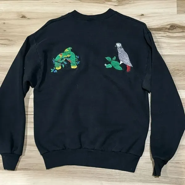 Vintage 90’s Jerzees Black Embroidered Bird Crewneck Sweatshirt Women’s Medium - Image 2