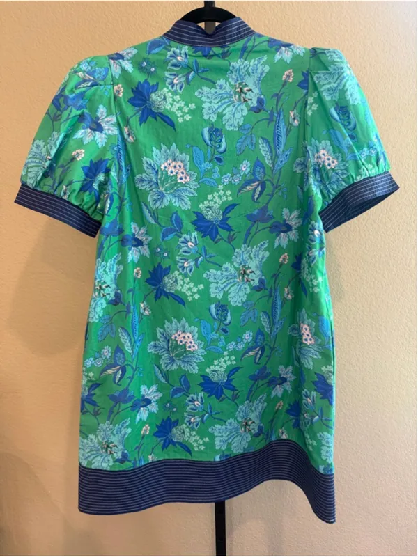 Entro Floral Print Band Contrast Mini Dress in Green/Navy Size S - Image 3