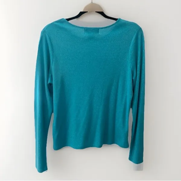 Susan Bristol Y2K Vintage Shimmer Top Sparkle Knit Medium Long Sleeve Stretch Teal Blue Bratz - Image 3
