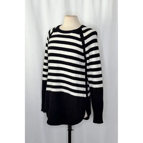 ANTHROPOLOGIE Rebekah Sweater Black White Stripe Tunic Pullover Knitwear Medium - Image 5