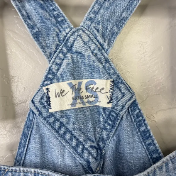 Free People We The Free Blue Cotton Baggy Cuffed Shortall Overall Denim Shorts - Image 9