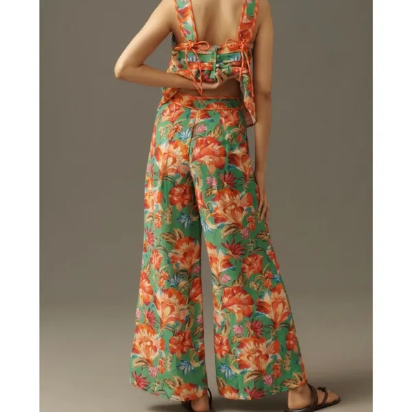 Farm Rio X Anthropologie Tie-Front Tropicart Floral Wide-Leg Pants Size S - Image 2