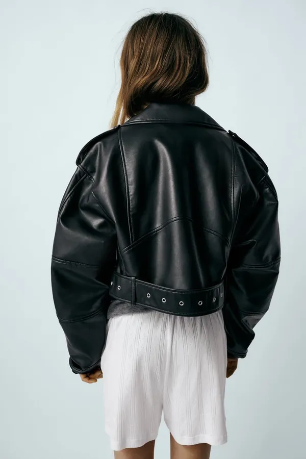 ZARA jacket biker faux leather cropped coat - Image 7