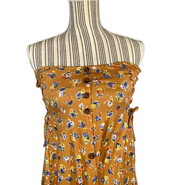 ASOS Tan Floral Front Slit Strapless Summer Dress Convertible Skirt Women Sz 4 - Image 3