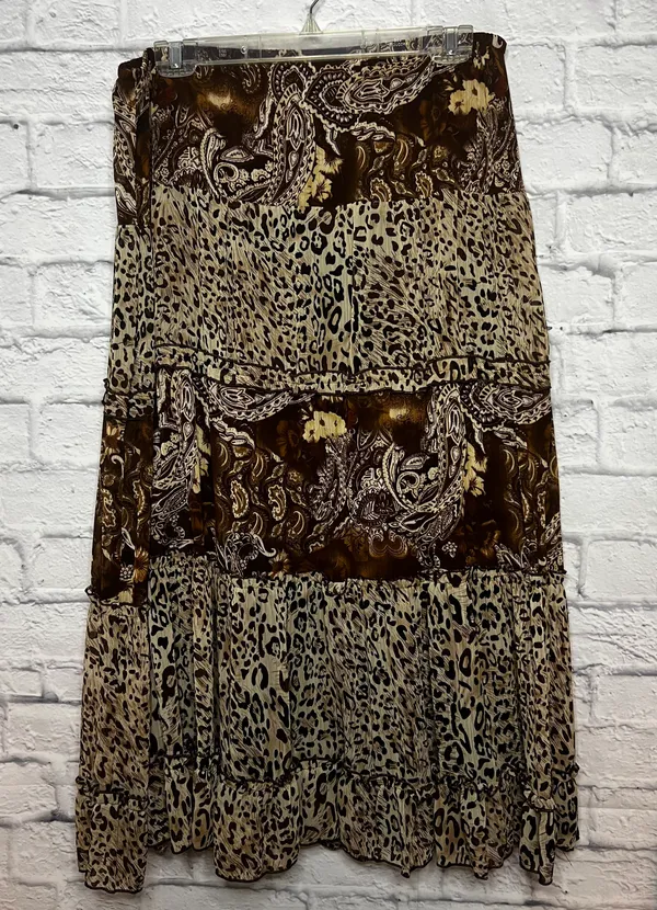 Notations Animal Print Elastic Waist Mid Length Brown Tiered Skirt Size L - Image 5