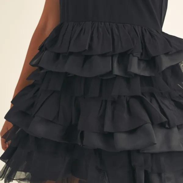Sleeveless ruffle mix fabric tiered mini dress. Small - Image 4