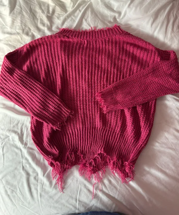 Altar’d State Pink Distressed V-Neck Sweater Size XS - Image 2