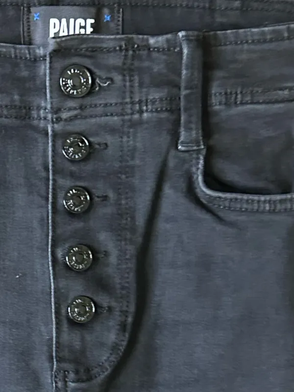 PAIGE High-Rise Lou Lou Flare Jeans Exposed Button-Fly Flared Raw Hem Jeans - Image 2