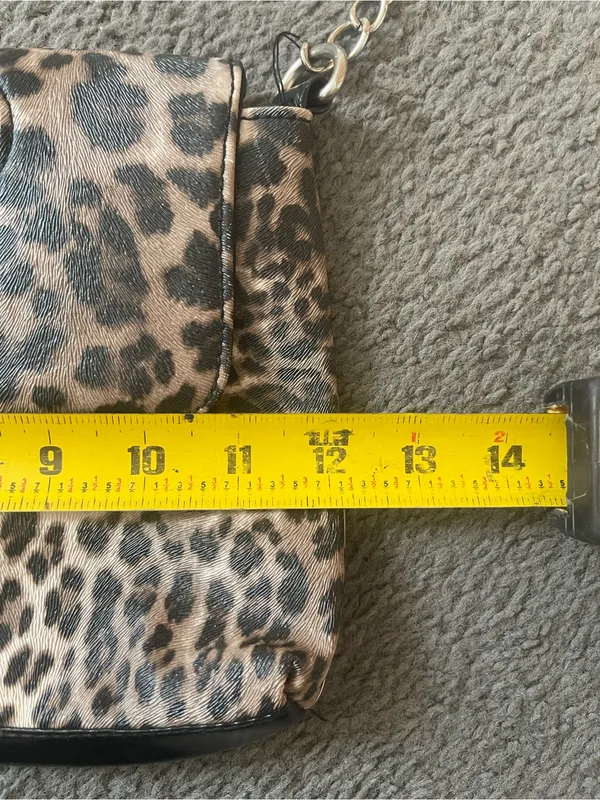 Leopard Print Shoulder Bag with Chain and Top Handle - Brown/Black - Image 4