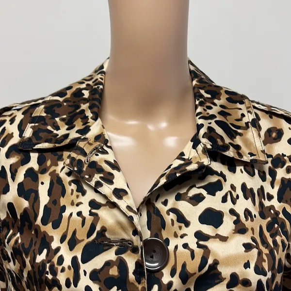 Leopard Animal Print Trench Coat Jacket by Appraisal fully lined, pockets size M Tan Size M - Image 2
