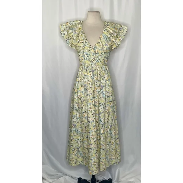 O.P.T. Kate Floral Ruffled Midi Dress One Pretty Time Pockets Ruffles‎ Small - Image 2
