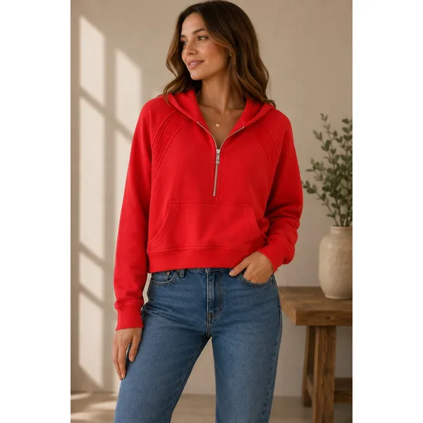 Lululemon Womens Hoodie XL/XXL Red Scuba Oversized Half-Zip Thumbholes - Image 2