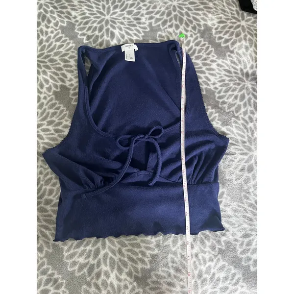 Forever 21 Y2K Ribbed Knit Crop Top Small Lettuce Hem Navy Blue Soft Girl Indie Festival - Image 6