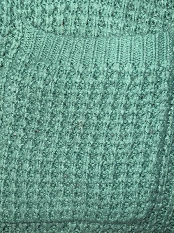 Green waffle knit cardigan. - Image 6