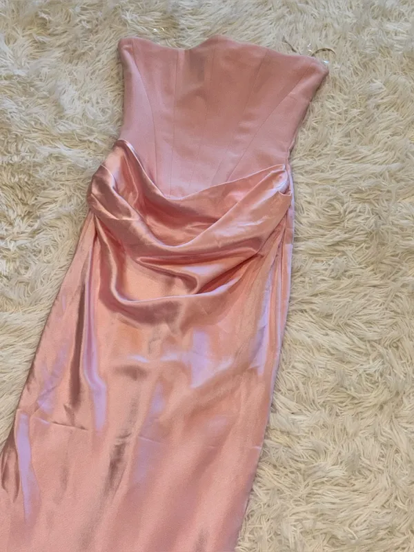NEW HOUSE OF CB Persephone Strapless Corset Satin & Stretch Crepe pink Gown XS - Image 5