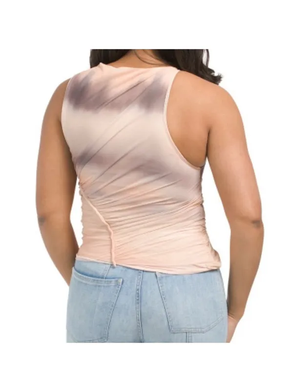 ZARA Women Sleeveless Asymmetrical Ruched Mesh Top Size S Peach/Black Dyed M - Image 2
