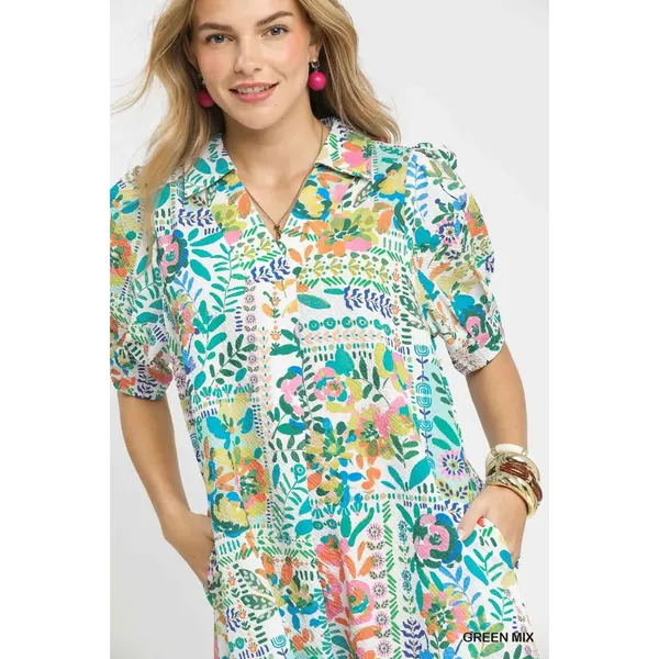 Umgee Folk Print Midi Dress with‎ Side Pockets - Small - Image 4