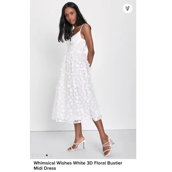 Lulu’s White 3D Floral Whimsical Bustier Midi Dress Size Large - Image 2