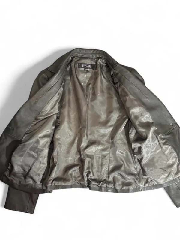 Kasper Dark Olive Leather Single-Button Blazer - Image 6