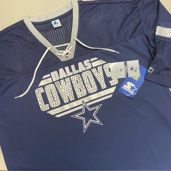 NFL Dallas Cowboys Jersey Starter Mesh Top Lace Up Neckline Blue White Large NWT - Image 2