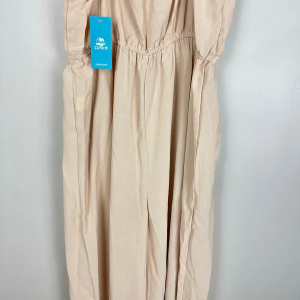 Cupshe Neutral Tie Waist Wide-leg Jumpsuit Beige Semi-sheer Size Large NWT - Image 10