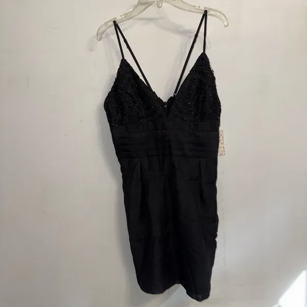 NWT $250 Free People Black We Go Together Beaded Mini V-Neck Dress 12 - Image 3
