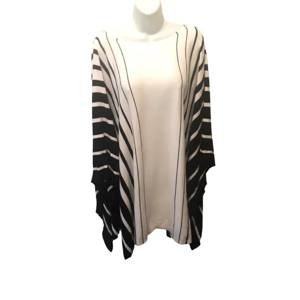 Lauren Ralph Lauren Knit Sweater Poncho Cape One Size White & Black Batwing - Image 2