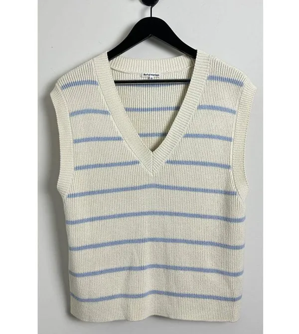 REFORMATION Janey Cotton Sweater Vest in Pablo Stripe Size Small - Image 2