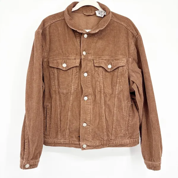 Princess‎ Polly Women Brown Western Boho Oversized Corduroy Trucker Jacket M/L - Image 3