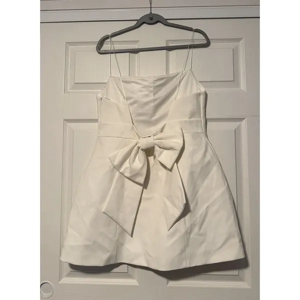Zara White Bow Low Back Mini Dress Bachelorette Bridal Bride Shower - Image 2