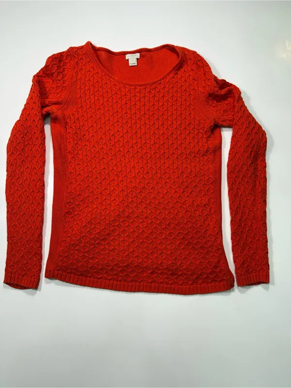 J. Crew 100% Cotton Orange Cable Knit Crewneck Sweater - Image 2