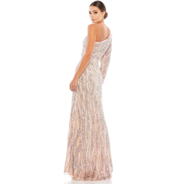 MAC DUGGAL 4982 EMBELLISHED ONE SLEEVE W/ SEQUIN BELT ROSE GOLD GOWN sz 8 - Image 5