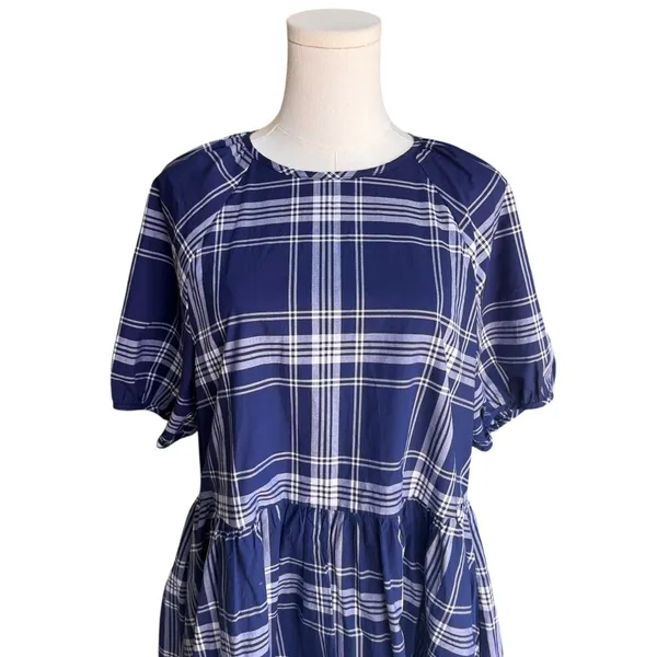 Hill House - Navy Plaid Cotton Mini Dress Sz S - Image 3