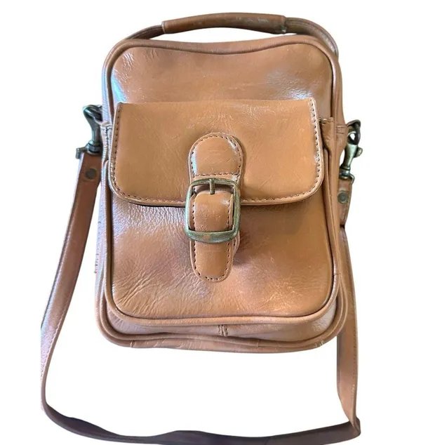 Frye Carmel Brown Genuine Leather Boho Satchel Small Anti Theft Crossbody Bag - Image 5