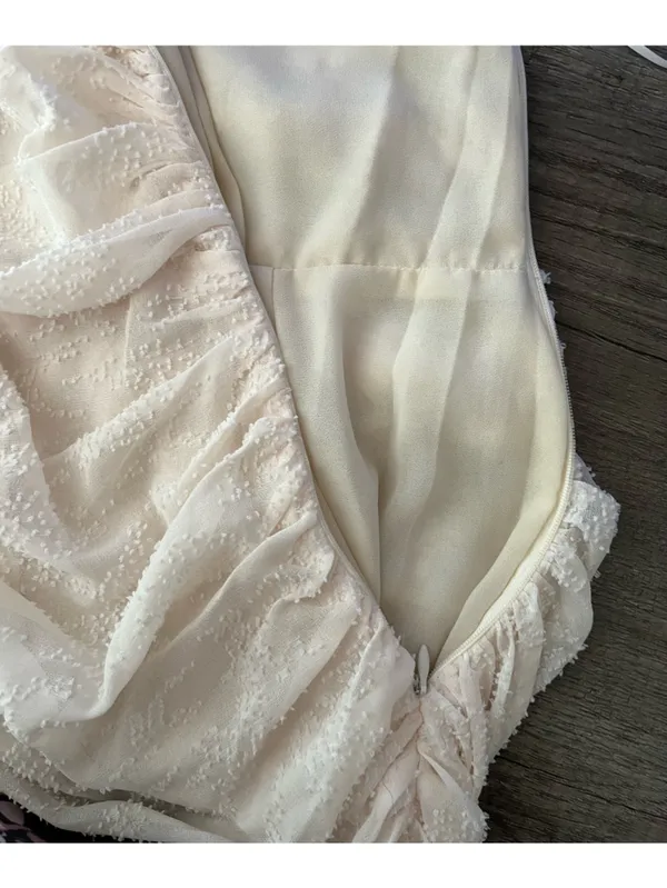 Miou muse ruched ruffle halter neck mini dress off white cream textured coquette - Image 8