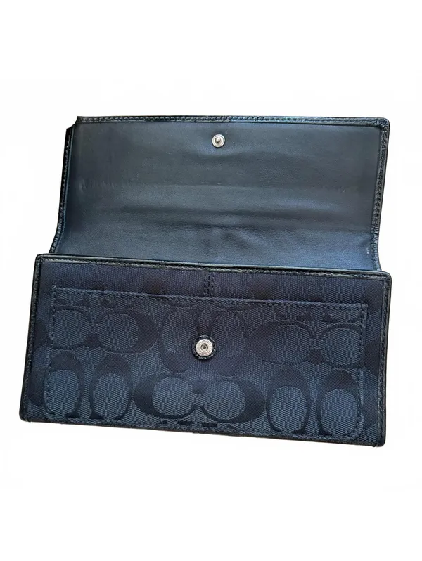 Coach Soho Signature Jacquard Wallet Tri-Fold Canvas Leather Pleated Black - Image 4