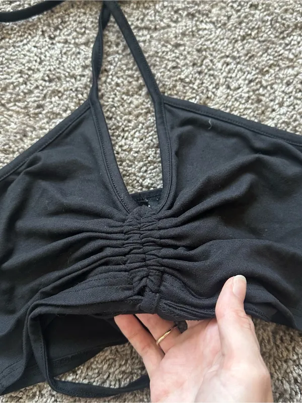 Haute Monde Black Halter Ruched Crop Top - Image 3