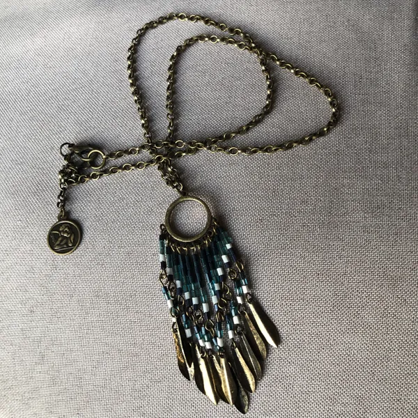 Vintage boho fringe necklace Brown - Image 4