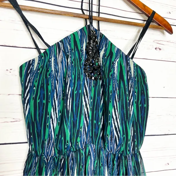 Gianni Bini Green & Blue Rhinestone Embellished Halter Top Maxi Dress Size 0 XS - Image 4