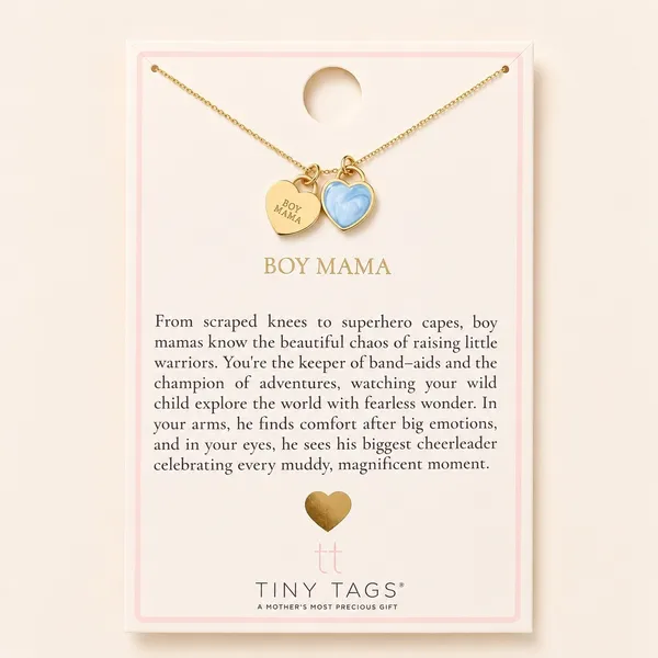 Tiny Tags Boy Mama Heart Pendant Necklace 14k Gold‎ Plated Blue Marble 18in - Image 3