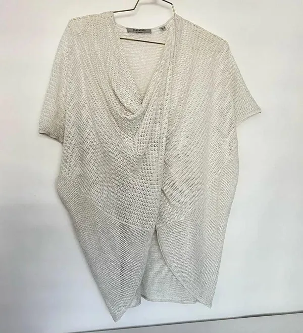 All Saints Itat Levita Twist Front Mesh Poncho Wrap Size X-Small Ivory/Beige - Image 2