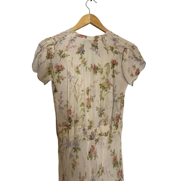 Polo Ralph Lauren Ivory Garden Floral Print Tie Neck Chiffon Maxi Dress Size XS - Image 14
