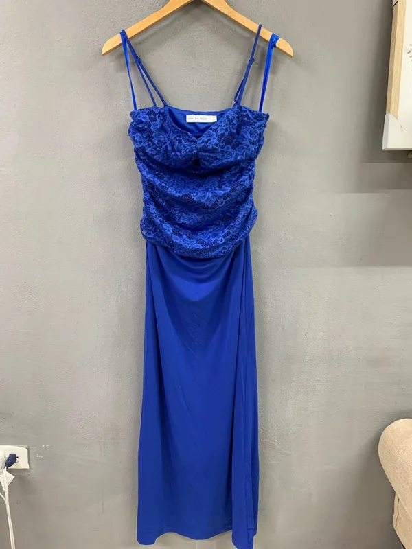 Saints + Secrets Selfie Leslie Lorely Lace Rosette Maxi Dress in Blue - Image 3