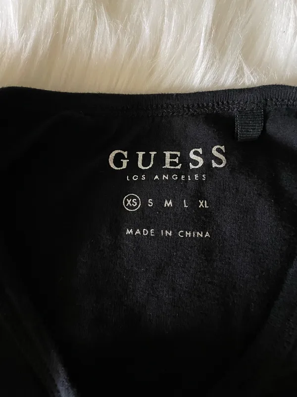 Guess black cropped top with red triangle logo and white text, Women's si - Image 8