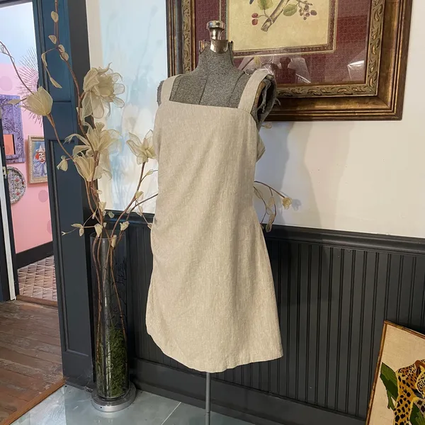 Abercrombie & Fitch Linen Blend Asymmetrical Ruched Square Neck Dress XL🧡🎀 - Image 5