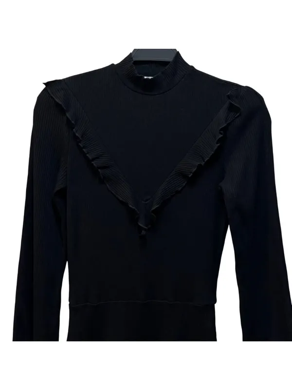 Reformation Black Chapel Ruffled Ribbed Long Sleeve Mini Dress Size S - Image 4