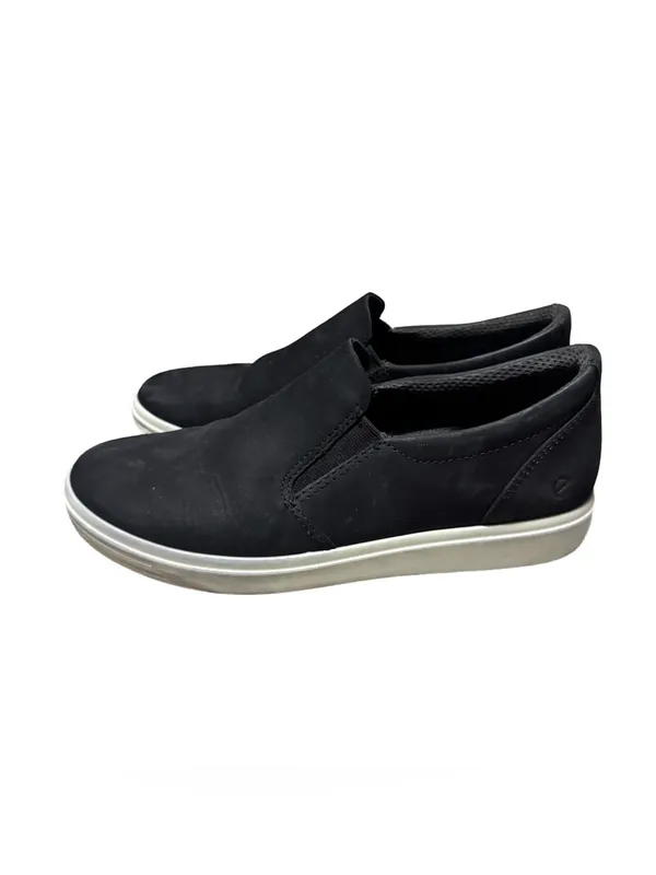 ECCO Soft Shoes Women's 7 Black Suede Comfort Slip On Sneaker Travel Casual - Image 4