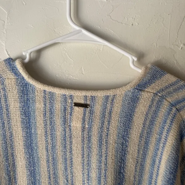 Billabong Striped Lace Up Knit Sweater Pullover Women M Blue Cream‎ Surfer Beach - Image 5