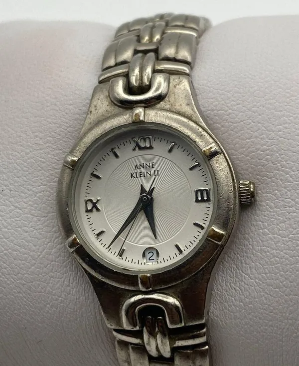 Anne Klein II Silver Stainless Steel Day Indicator Watch Working - Image 3
